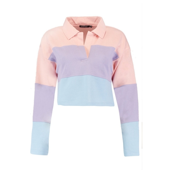 Color block rugby crop top peach, lilac, & blue - Picture 2 of 2